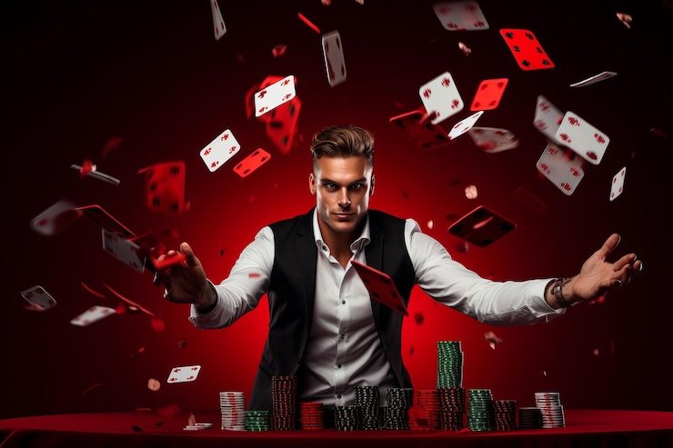 Meja Three Card Poker aktif di betmen slot dengan kartu pemain dan dealer yang terlihat